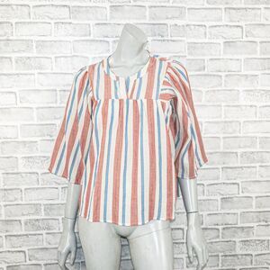 Pietsie Women's Koz Top in Fez Stripe Cotton Linen size Medium 3/4 Sleeve